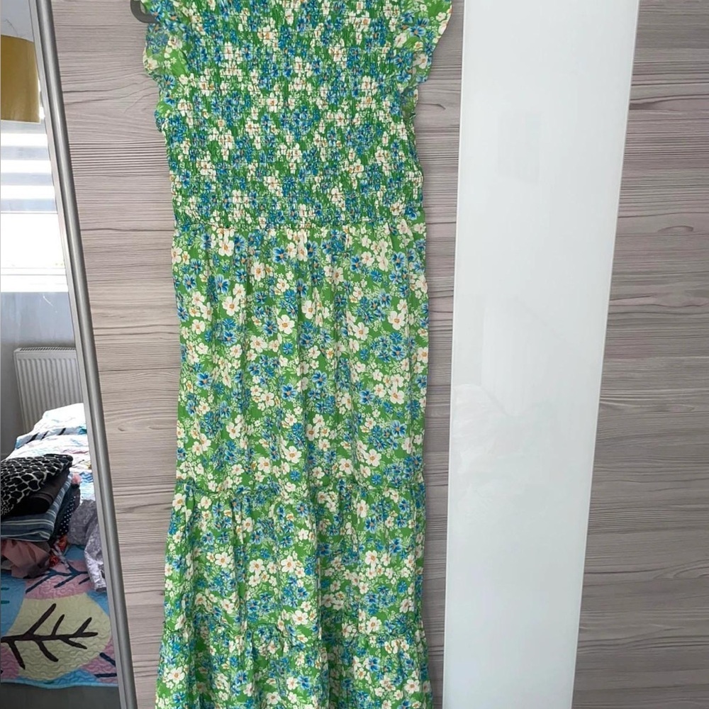 New Look Green Asymmetrical Sundress with Flutter Sleeves